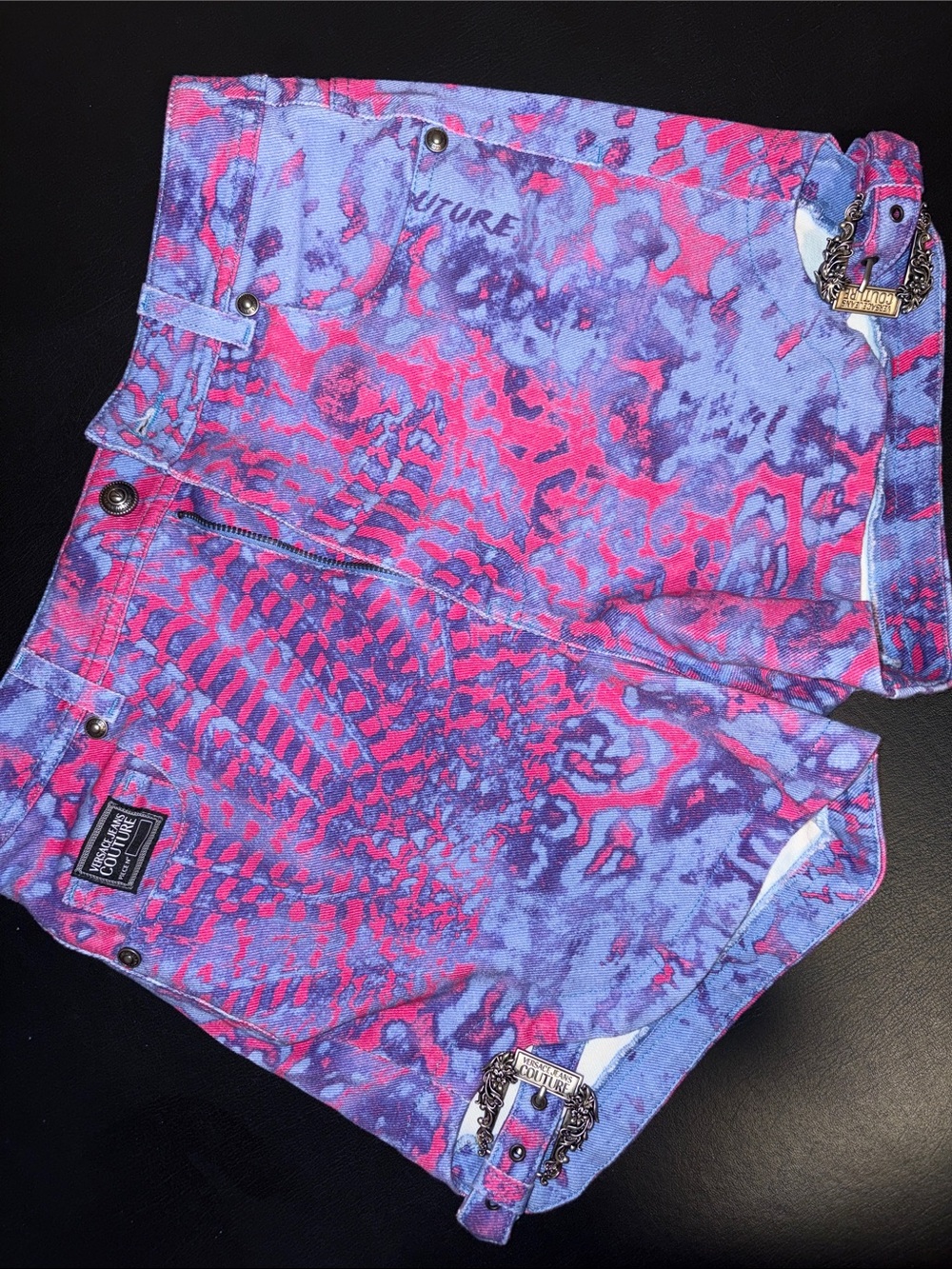 Versace Jeans Collection Pink & Purple Print Denim Shorts medium